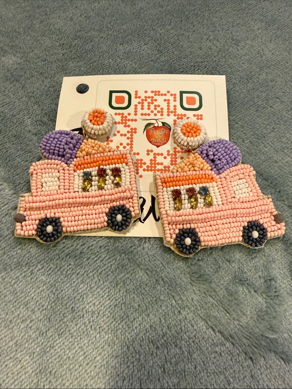 Handcrafted Pink Bead Ice Cream Truck Earrings, NWT